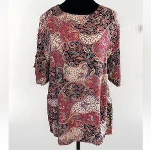 Vintage Karen Kane Red Size 12 Top Paisley Short Sleeve Made In USA Party Travel